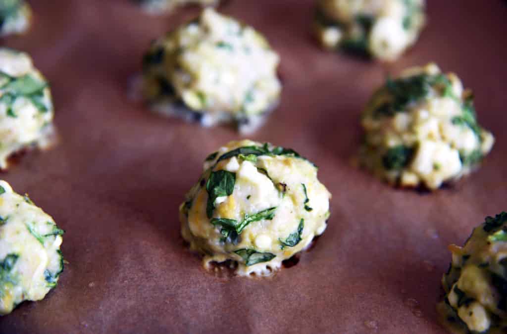 chicken meatballs with spinach and feta